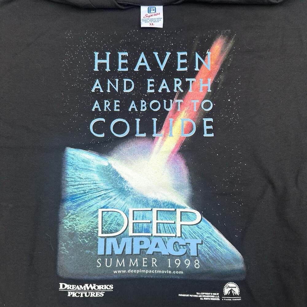 Vintage 1998 Deep Impact Movie Promo Tee T-Shirt XL Sci-Fi Action Morgan Freeman